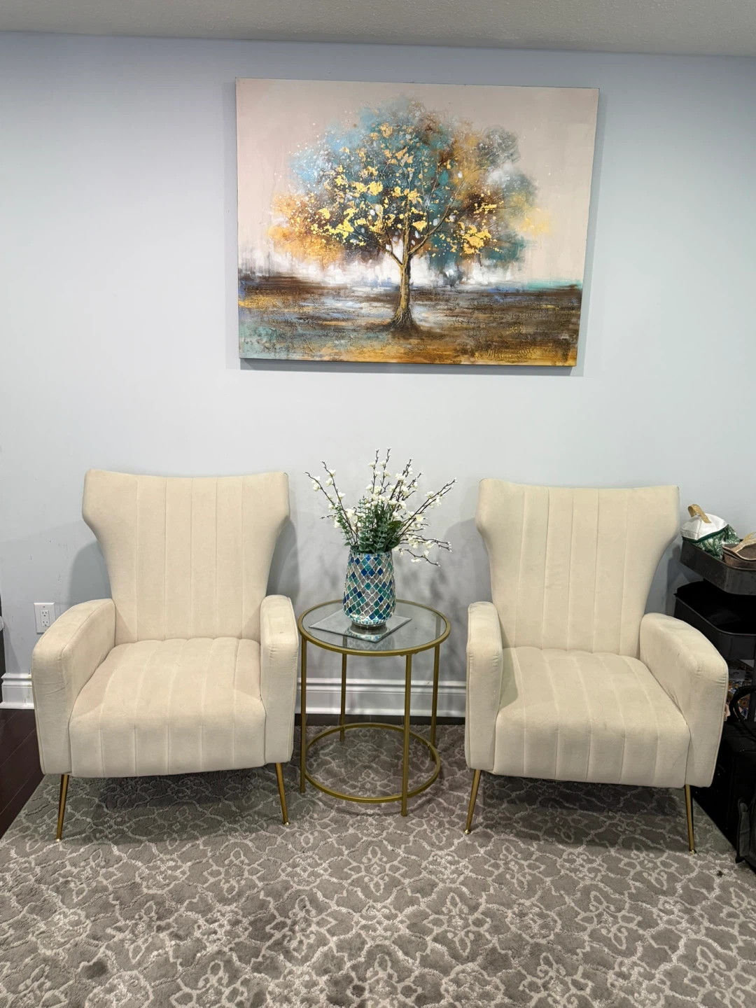 Cream Accent Chairs with coffee table- Set of 3