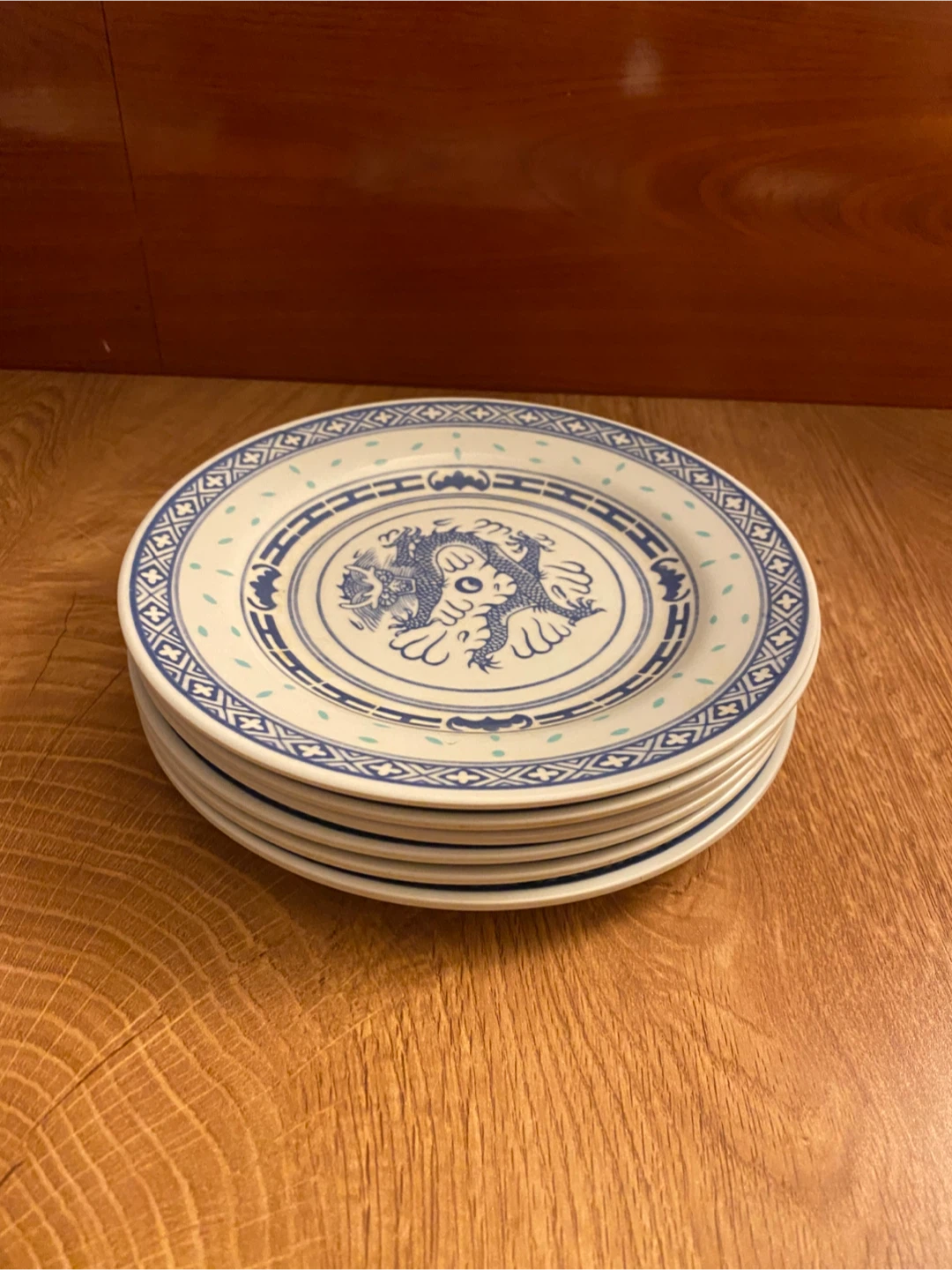 Set of 5 Blue and White Dragon Plates