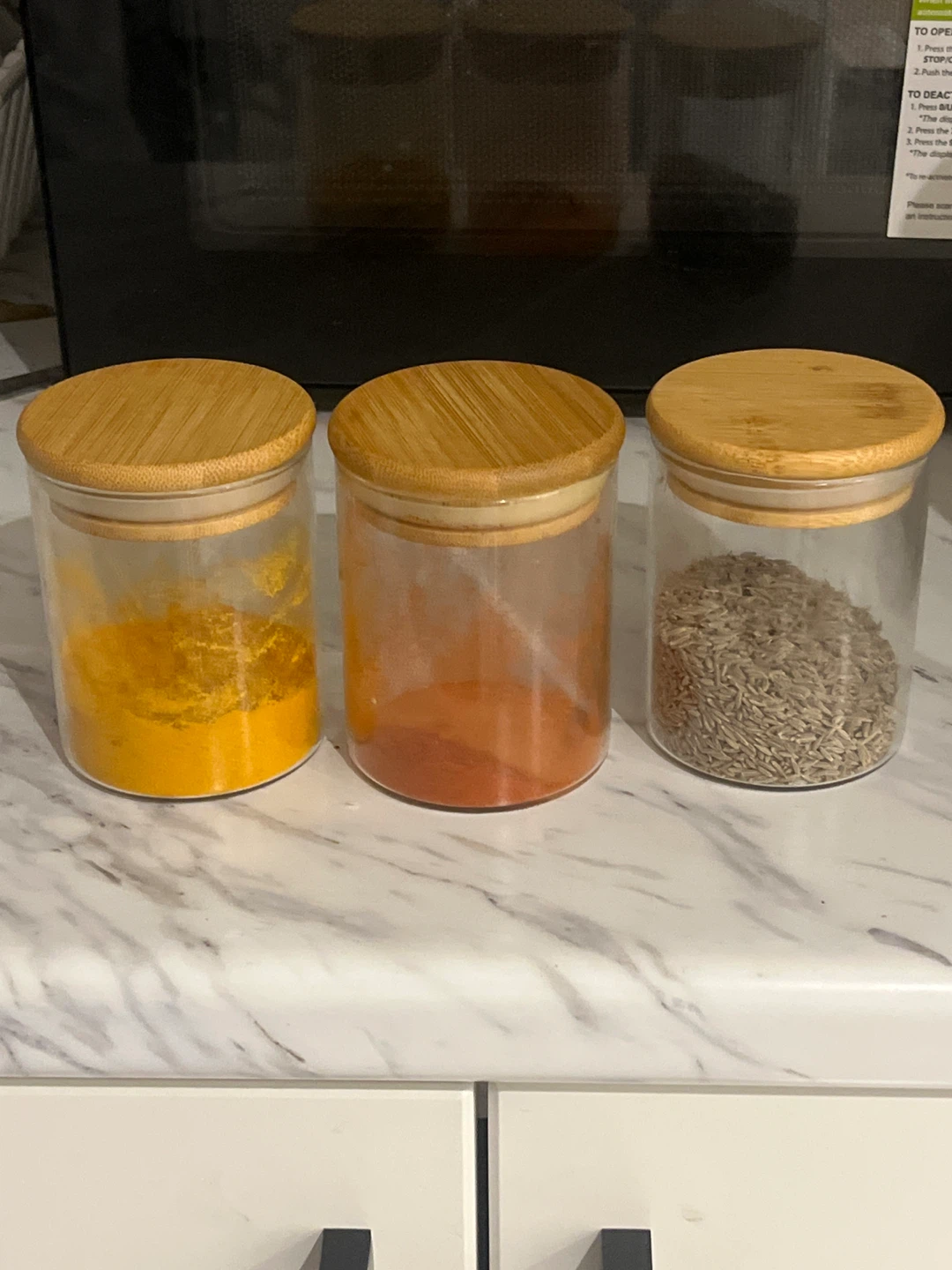Set of 3 Glass Spice Jars with Bamboo Lids