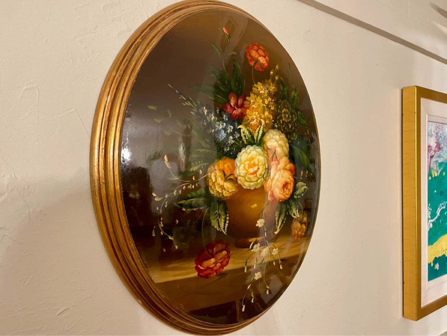 Vintage Oval Floral Painting - photo 3