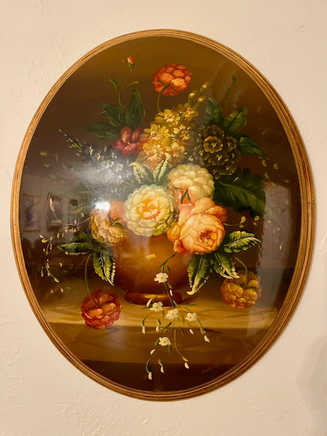 Vintage Oval Floral Painting