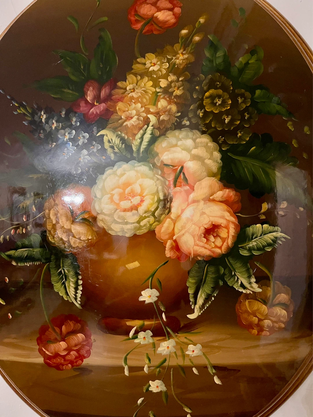 Vintage Oval Floral Painting - photo 2