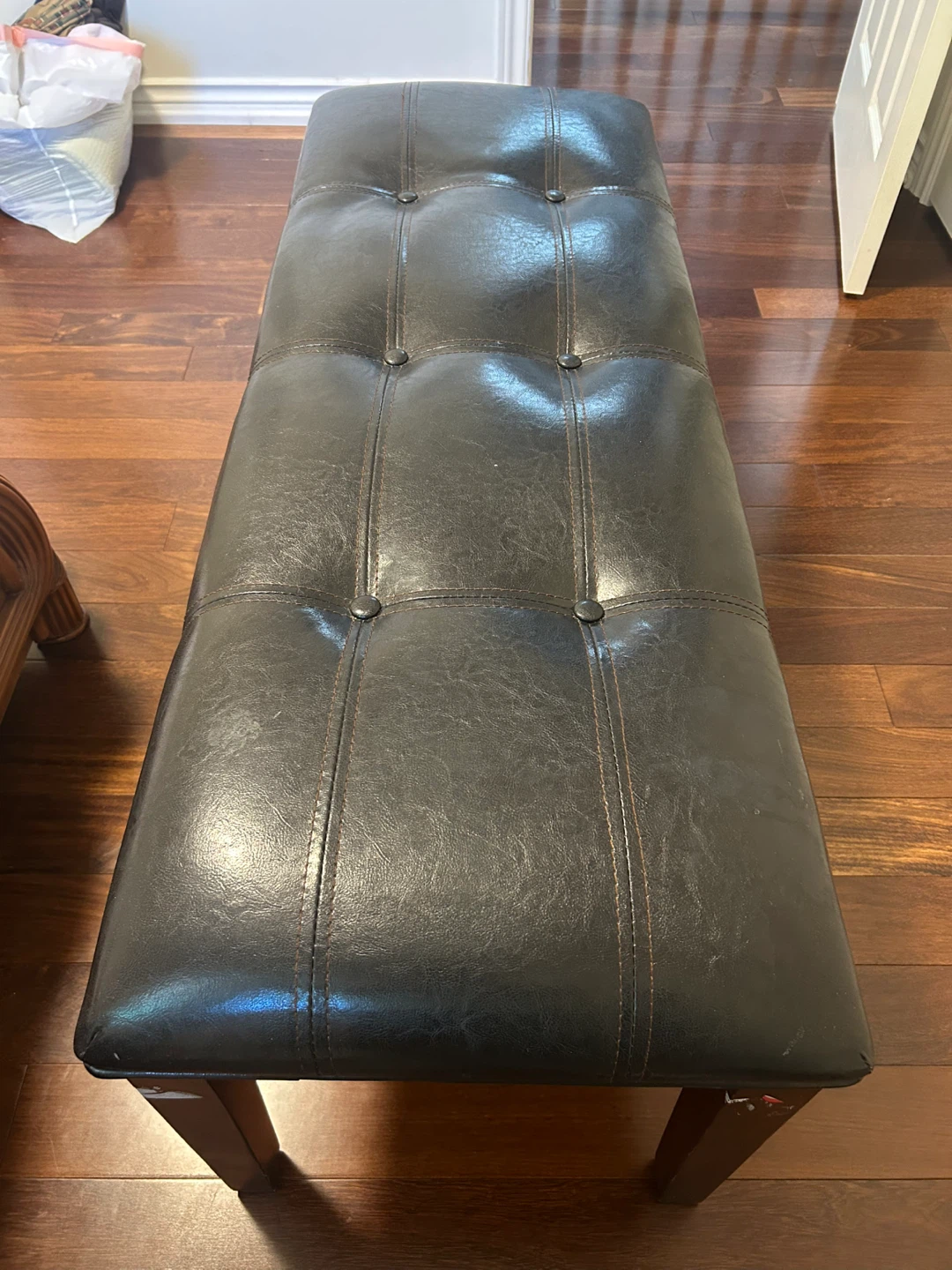 Tufted Faux Leather Bench
