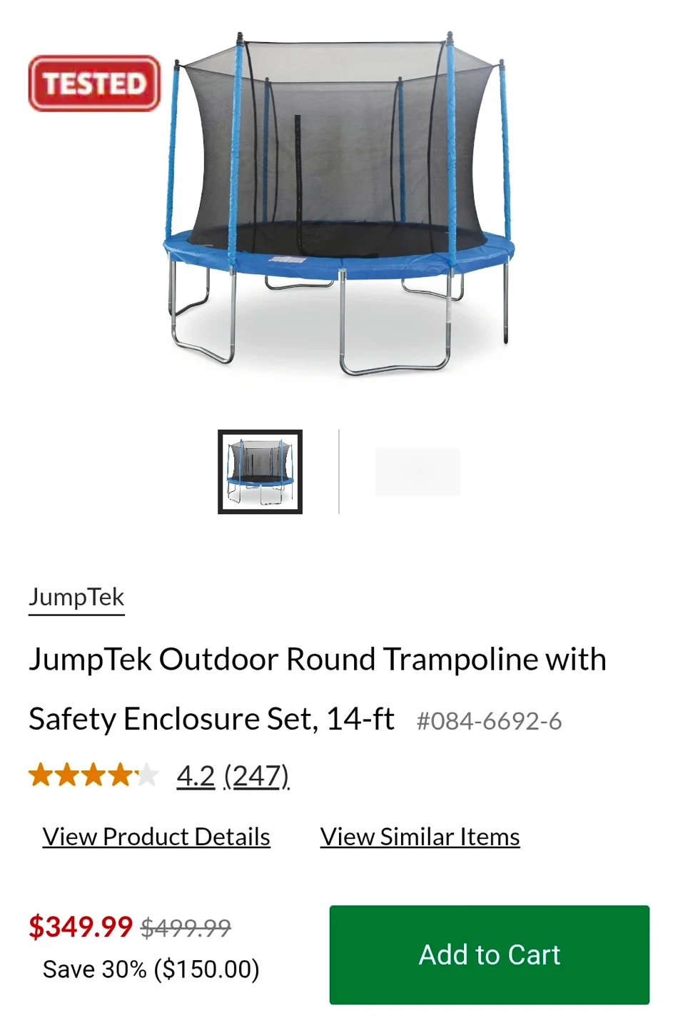 Trampoline with Safety Enclosure Set, 14-ft