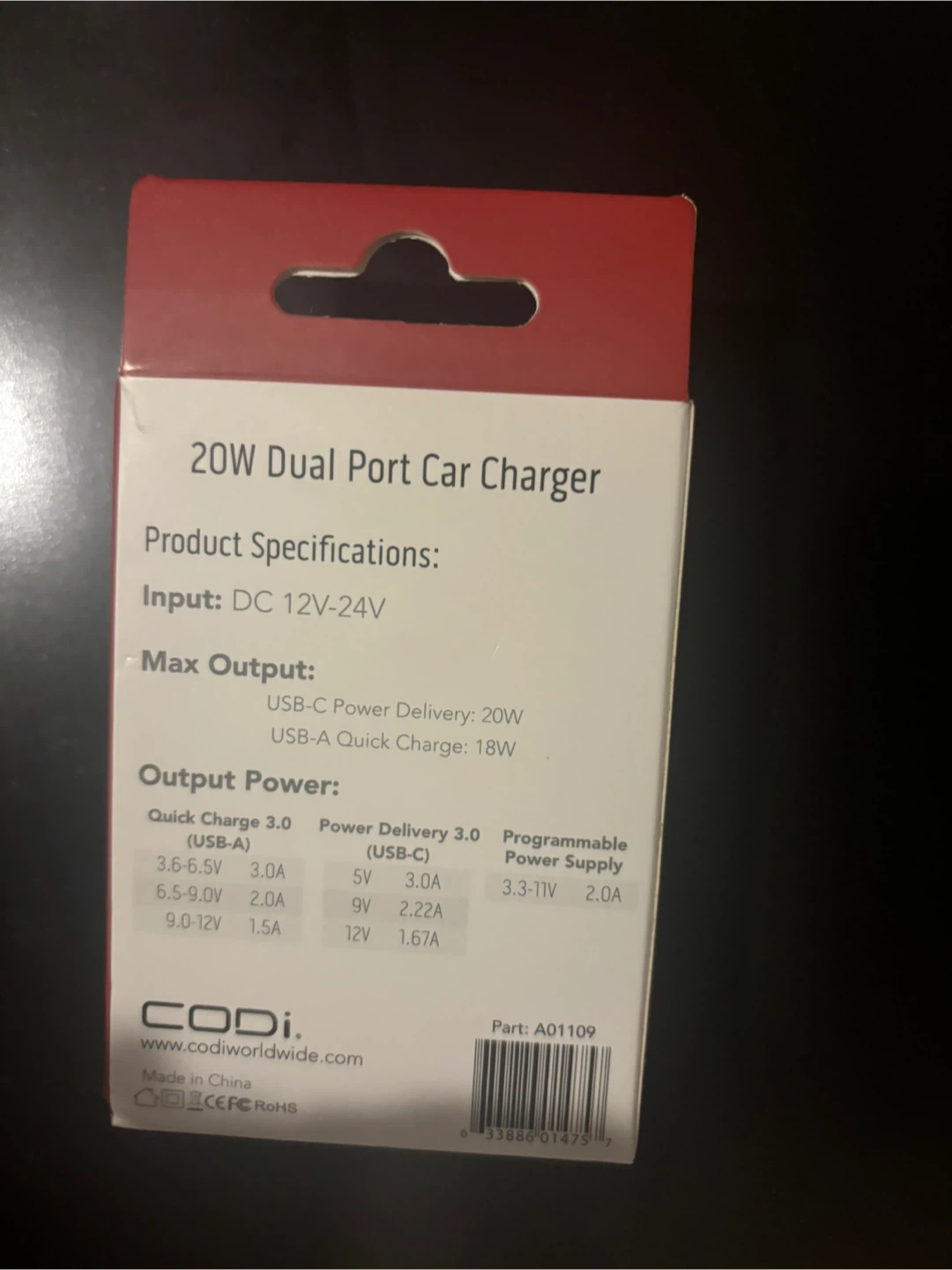CODi 20W Dual Port Car Charger USB-A & USB-C - photo 2