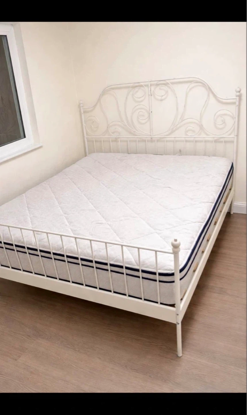 Moving sale Ikea White Metal Bed Frame and Mattress Queen size