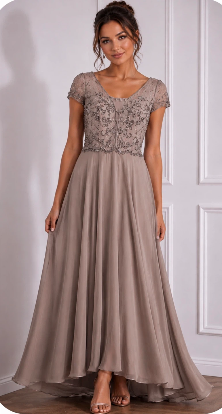 Embellished Cap Sleeve Flowy Chiffon Dress