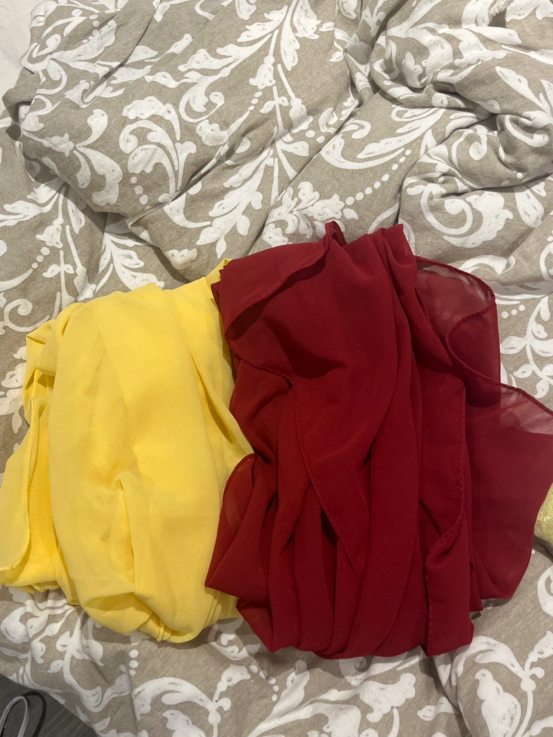 Yellow and Red Chiffon Scarves/Dupattas