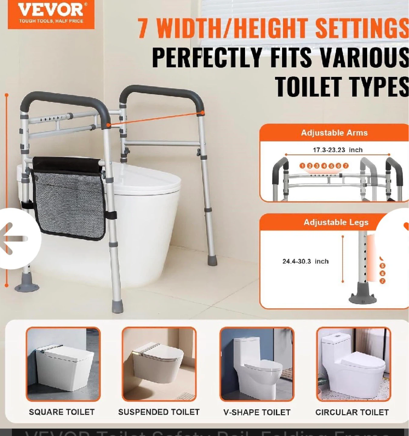VEVOR Toilet Safety Rail, Folding Frame - photo 2