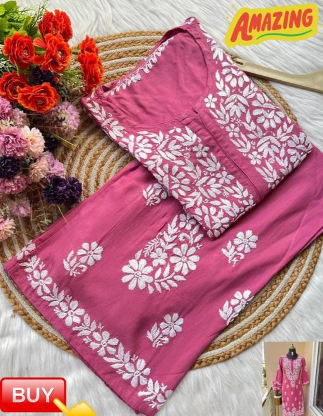 Chickenkari Kurti and Palazzo Set Plus Size - photo 3