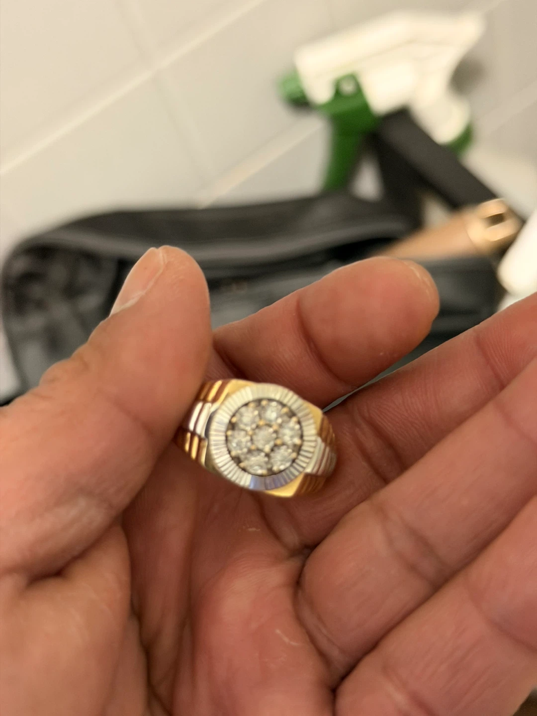Men's Diamond Cluster Ring - Gold and Silver Tones - photo 3