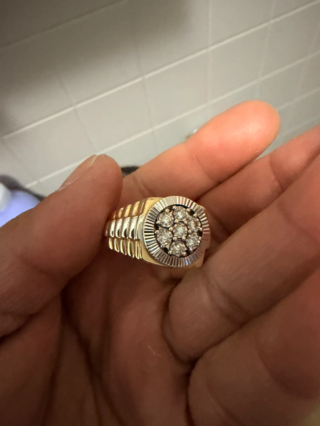 Men's Diamond Cluster Ring - Gold and Silver Tones