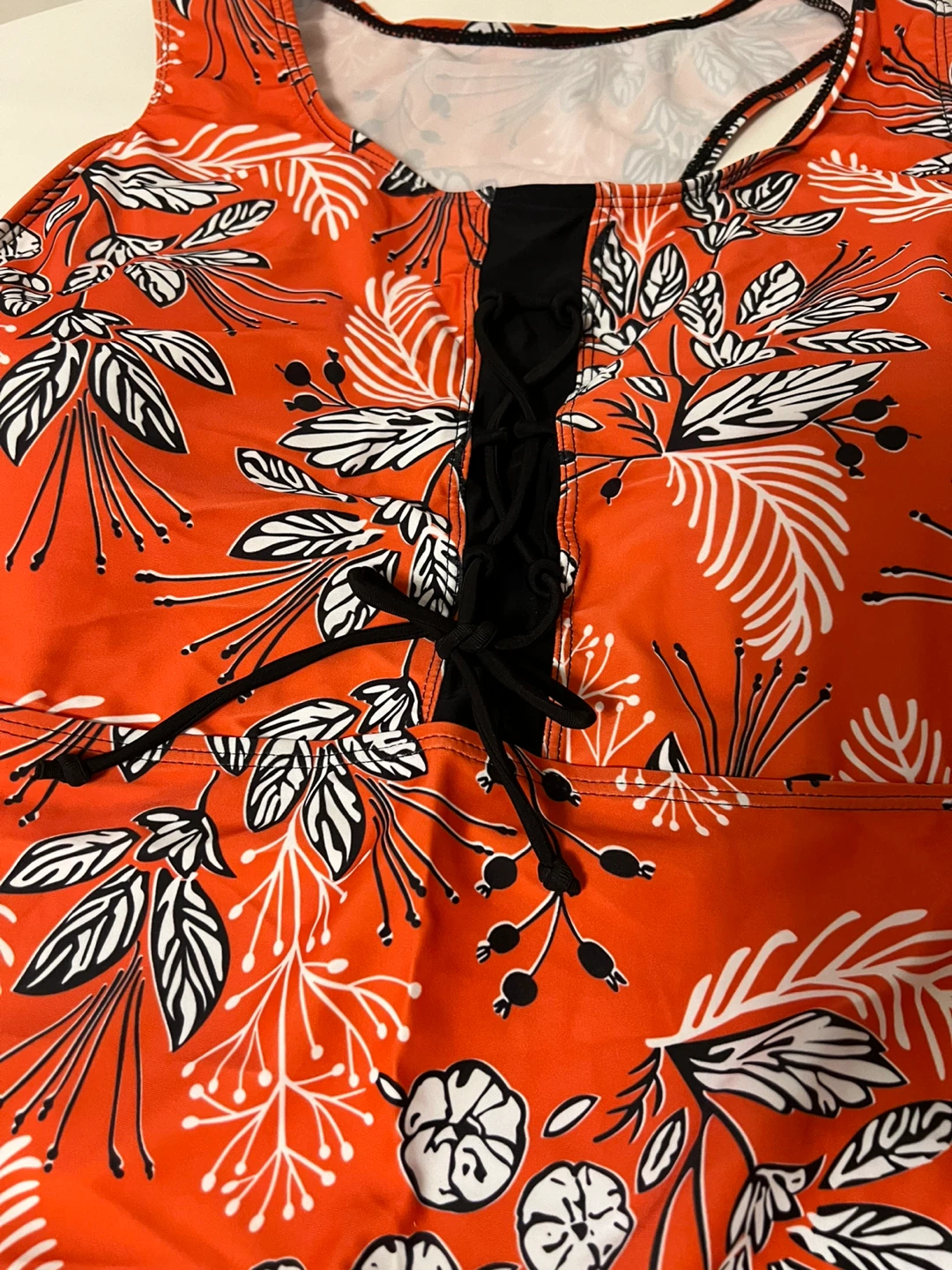 (New) Orange Floral Tankini Swimsuit with Black Shorts - photo 3