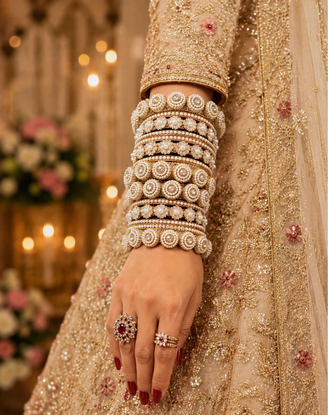 Braidal Pearl Bangles Set