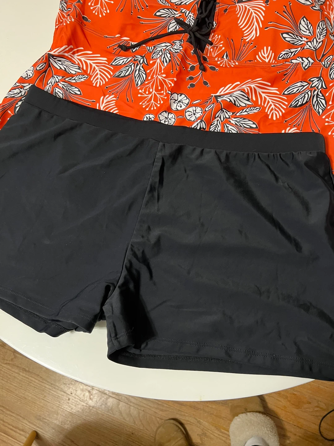 (New) Orange Floral Tankini Swimsuit with Black Shorts - photo 4