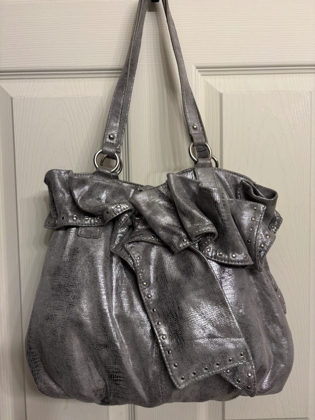 Nine West Silver “Ruffle Scuffle” Hobo/Shoulder Bag