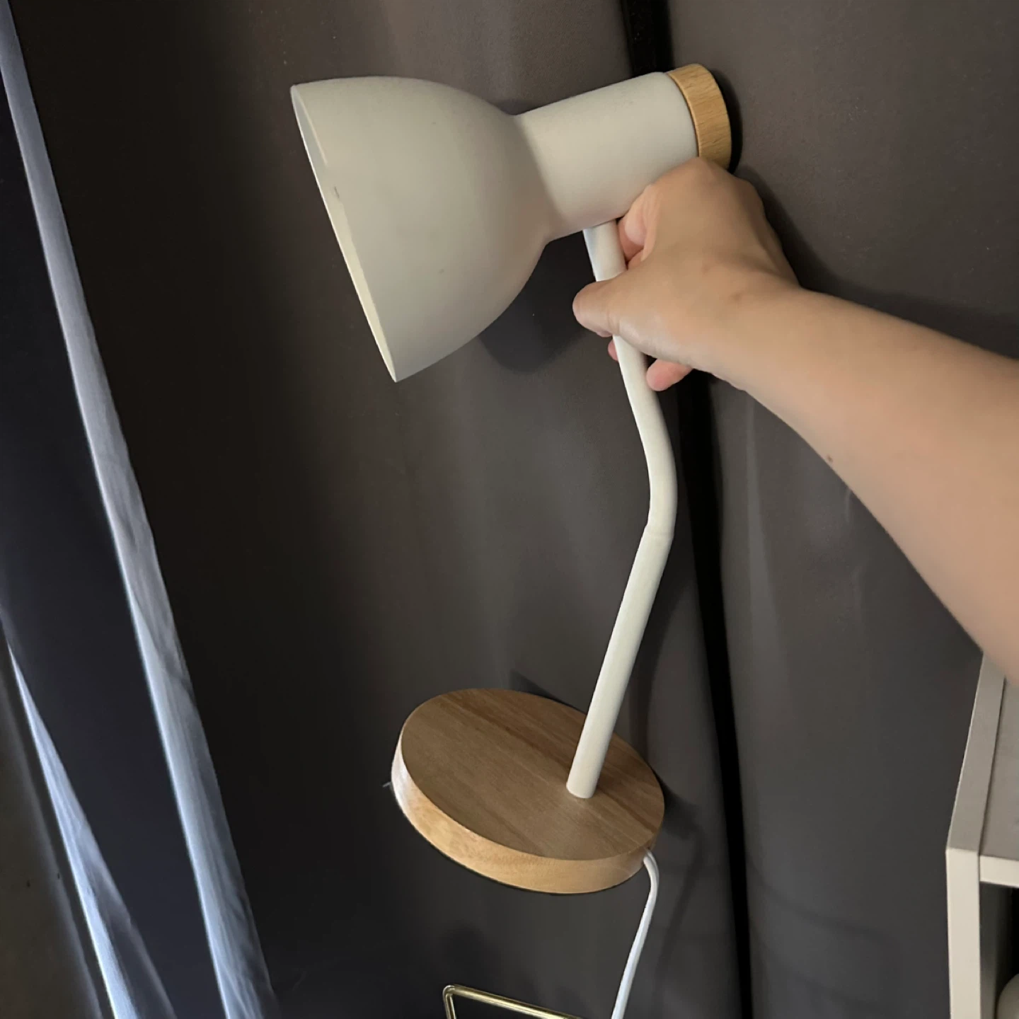 White Desk Lamp with Wooden Base