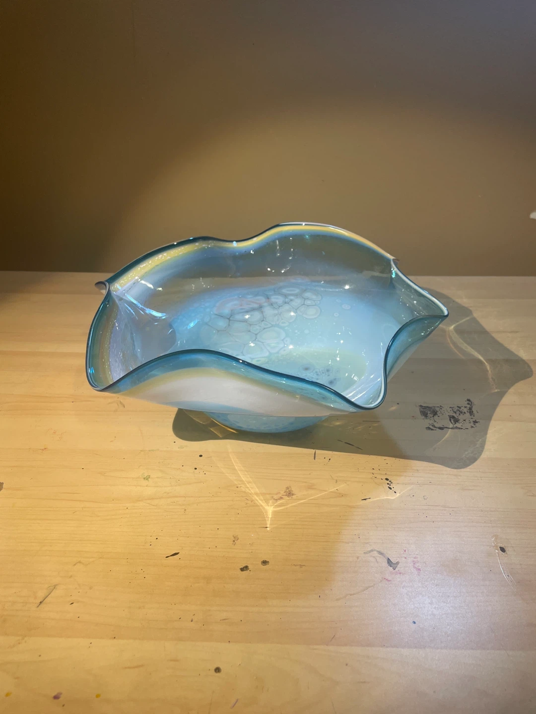 Glass blown wavy bowl (hand made by me)