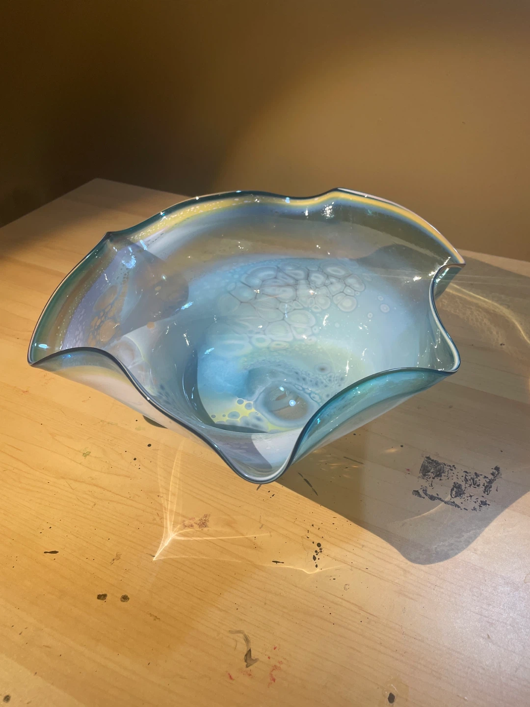 Glass blown wavy bowl (hand made by me) - photo 3