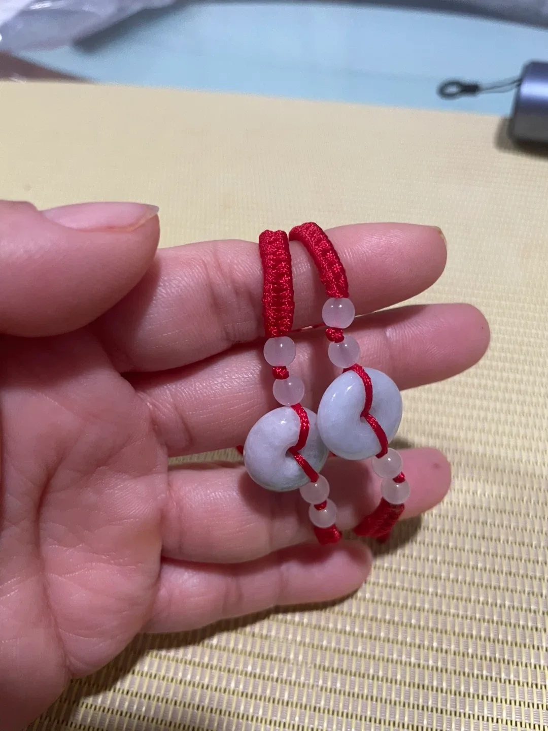 Red String Bracelets with Jade Donut Charms - photo 3