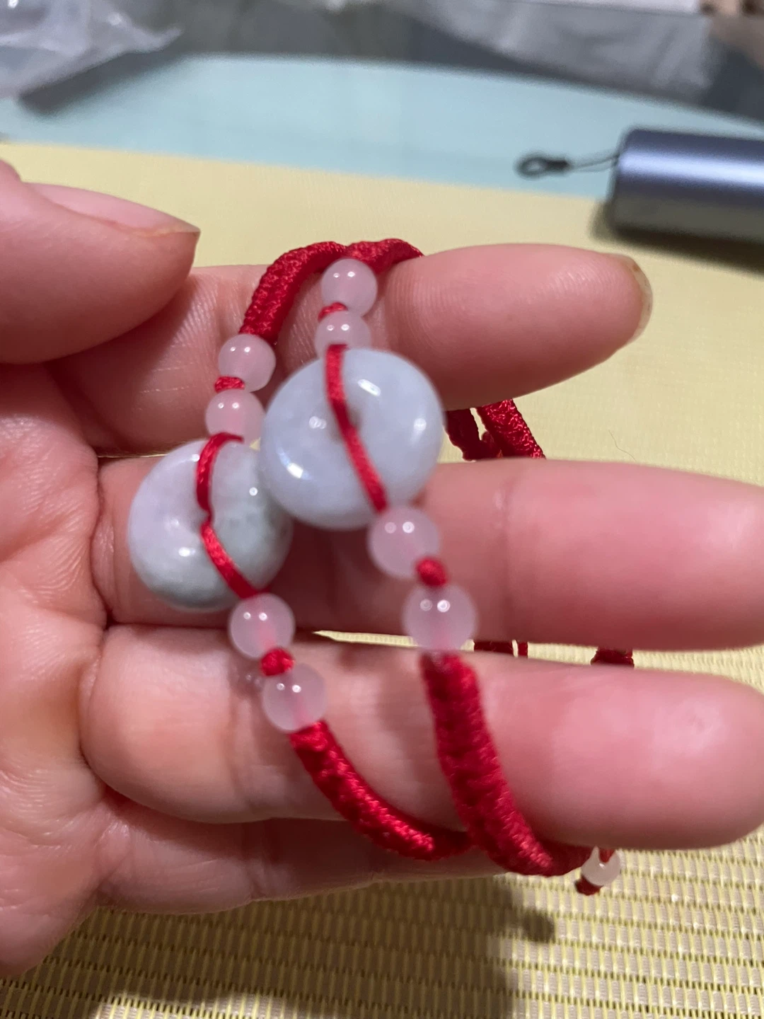Red String Bracelets with Jade Donut Charms - photo 5