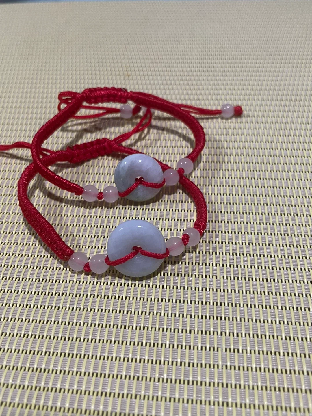 Red String Bracelets with Jade Donut Charms - photo 2