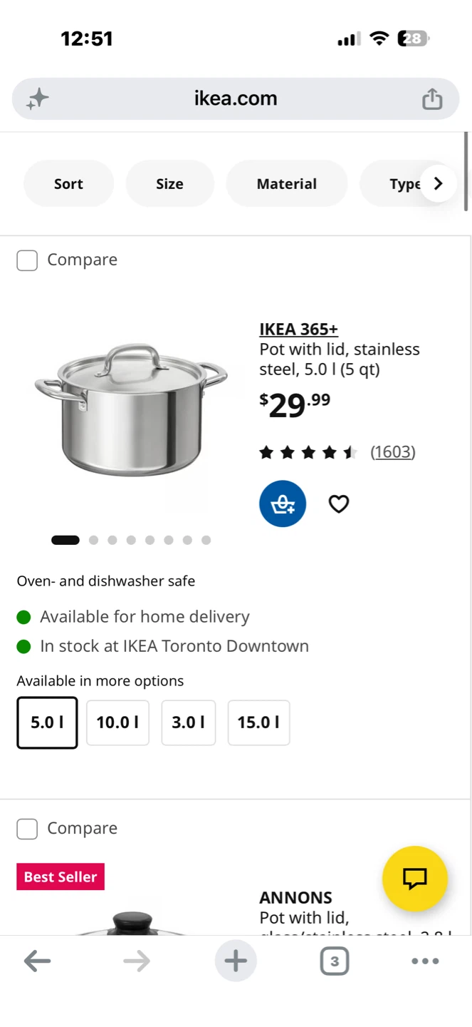 IKEA 365+ Pot with Lid, Stainless Steel, 5.0 L