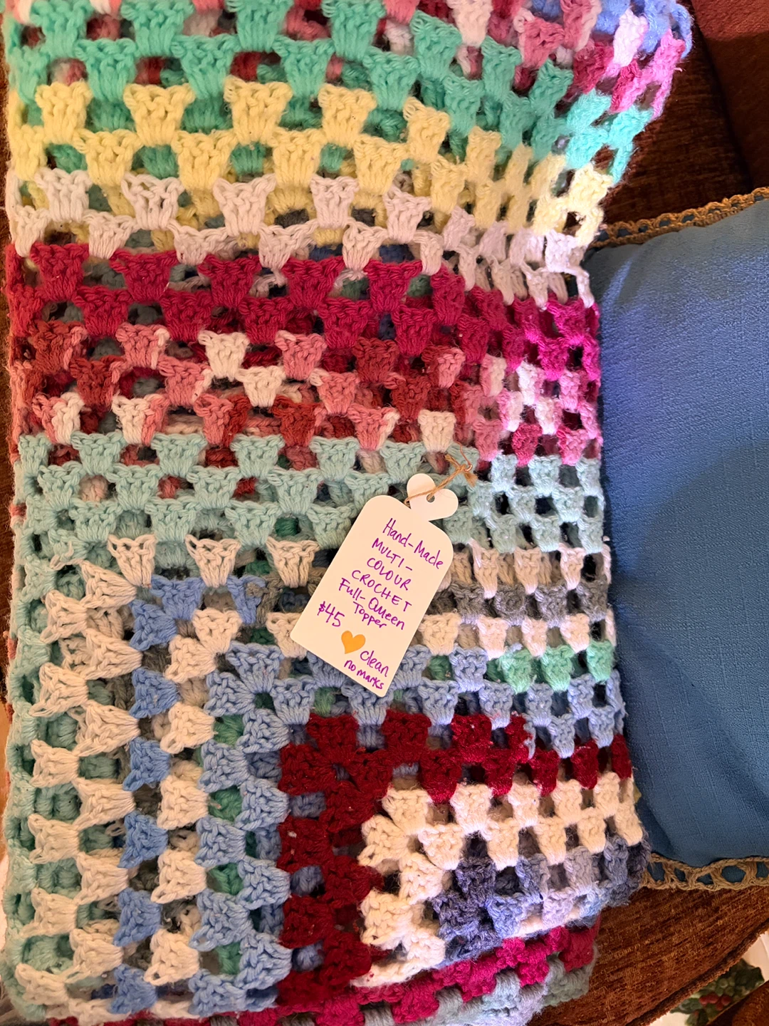 Handmade Multi-Colour Crochet Full-Queen Afghan