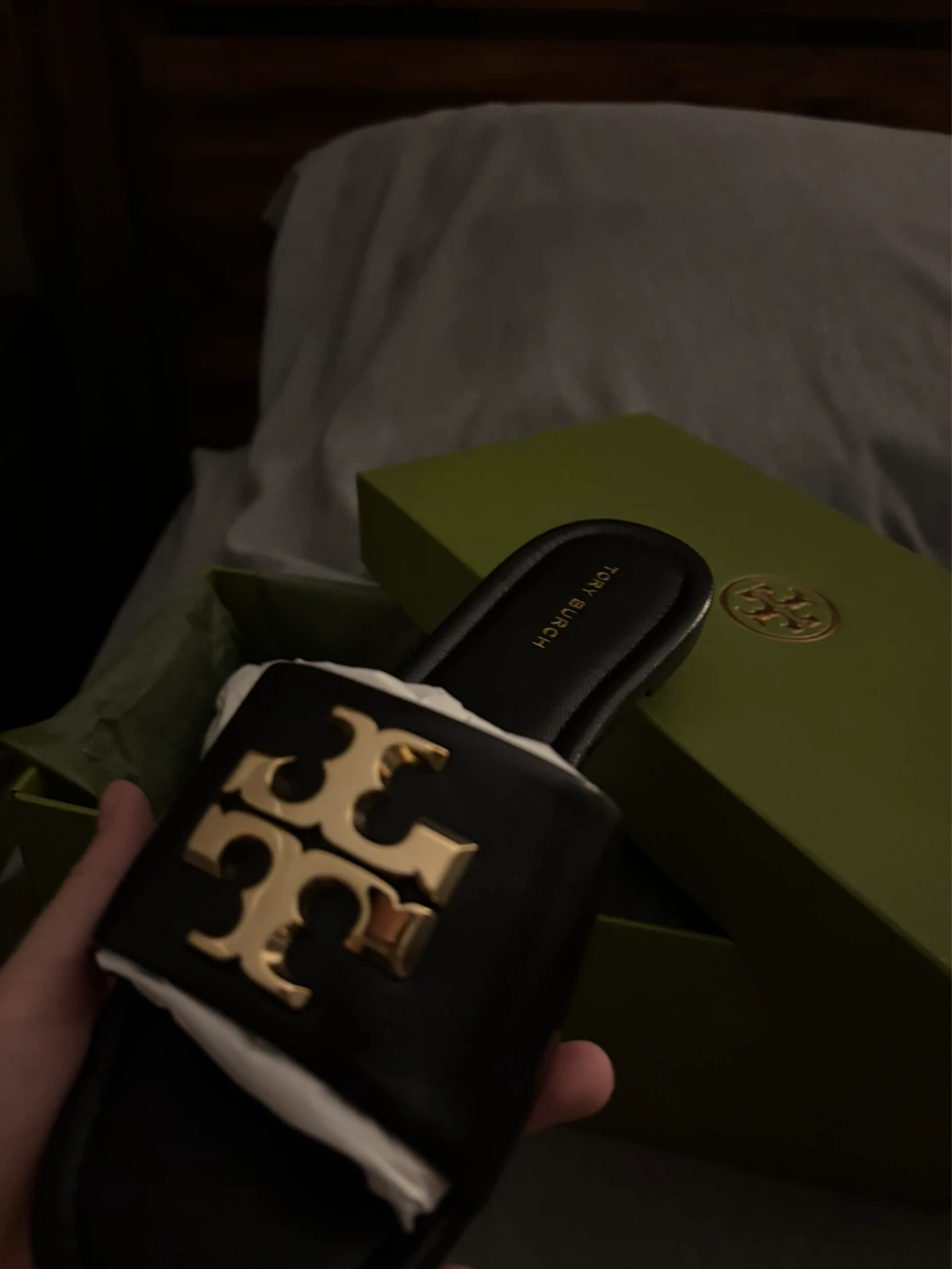 Tory Burch Black Slide Sandals with Gold Logo - photo 2