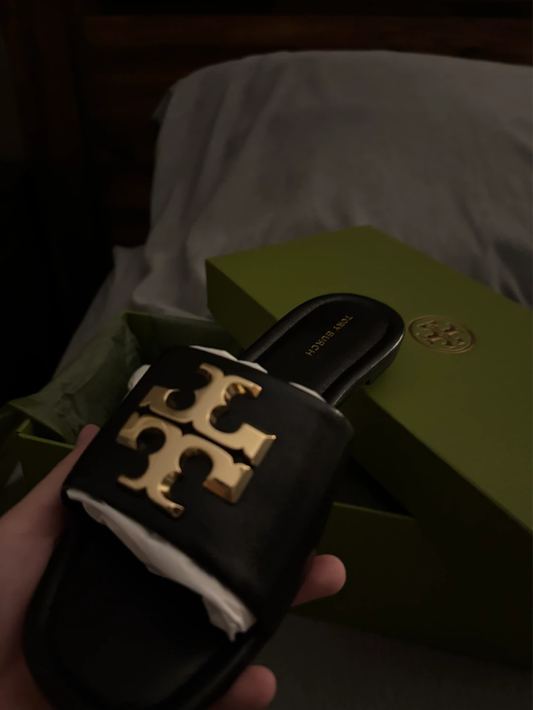 Tory Burch Black Slide Sandals with Gold Logo