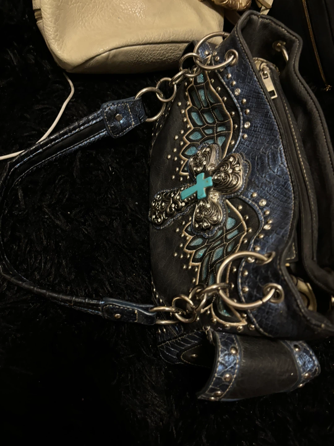 Embellished Satchel Purse with Cross and Wings Design - photo 2