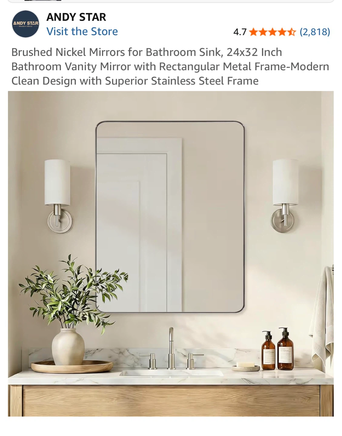 ANDY STAR 24x32 Inch Bathroom Vanity Mirror
