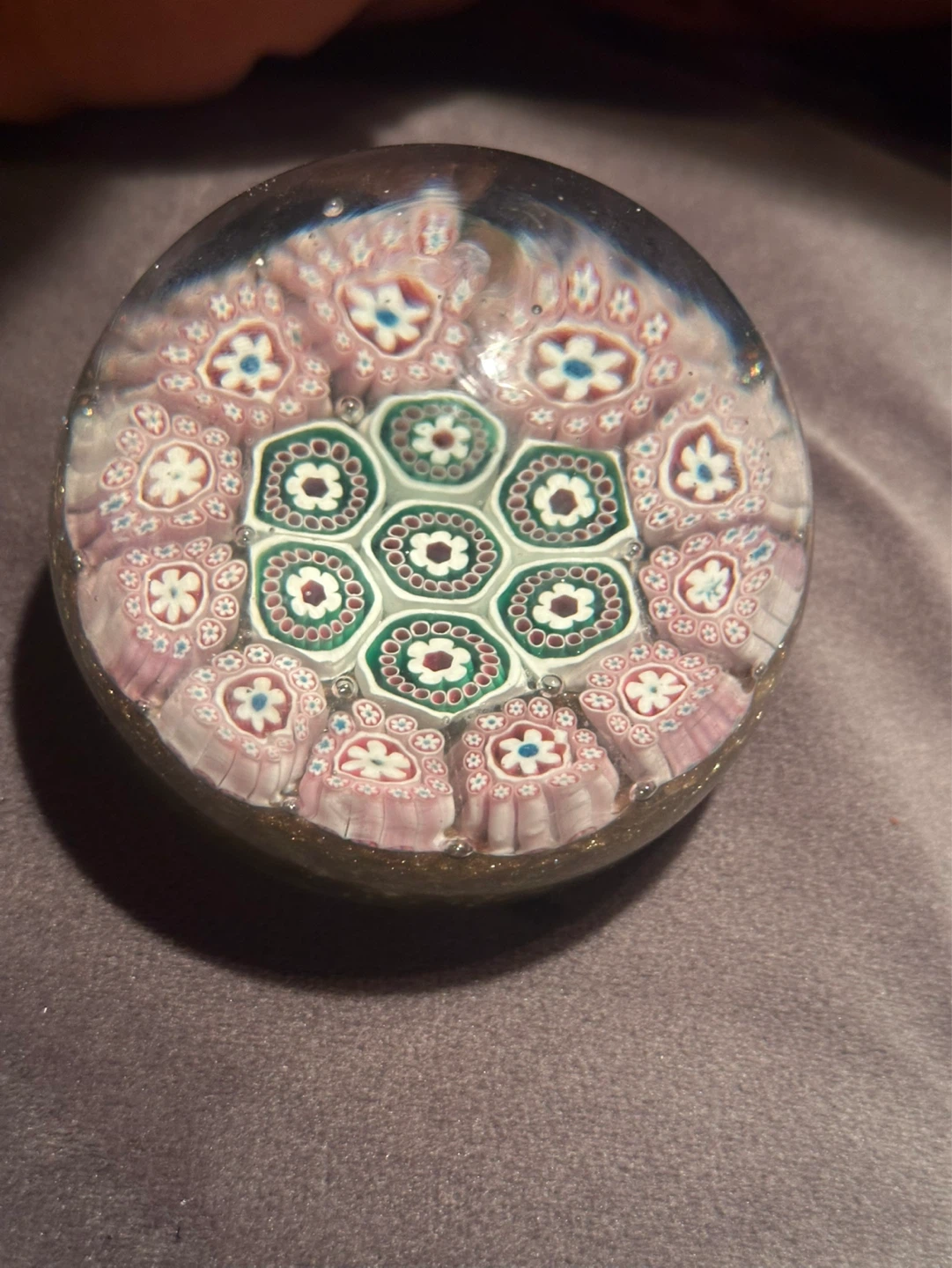 Murano concentric millefiori art glass paperweight