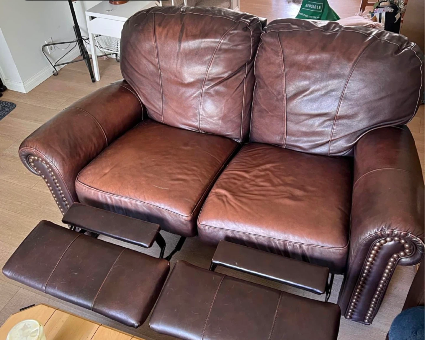 Brown Leather Loveseat Recliner - photo 2