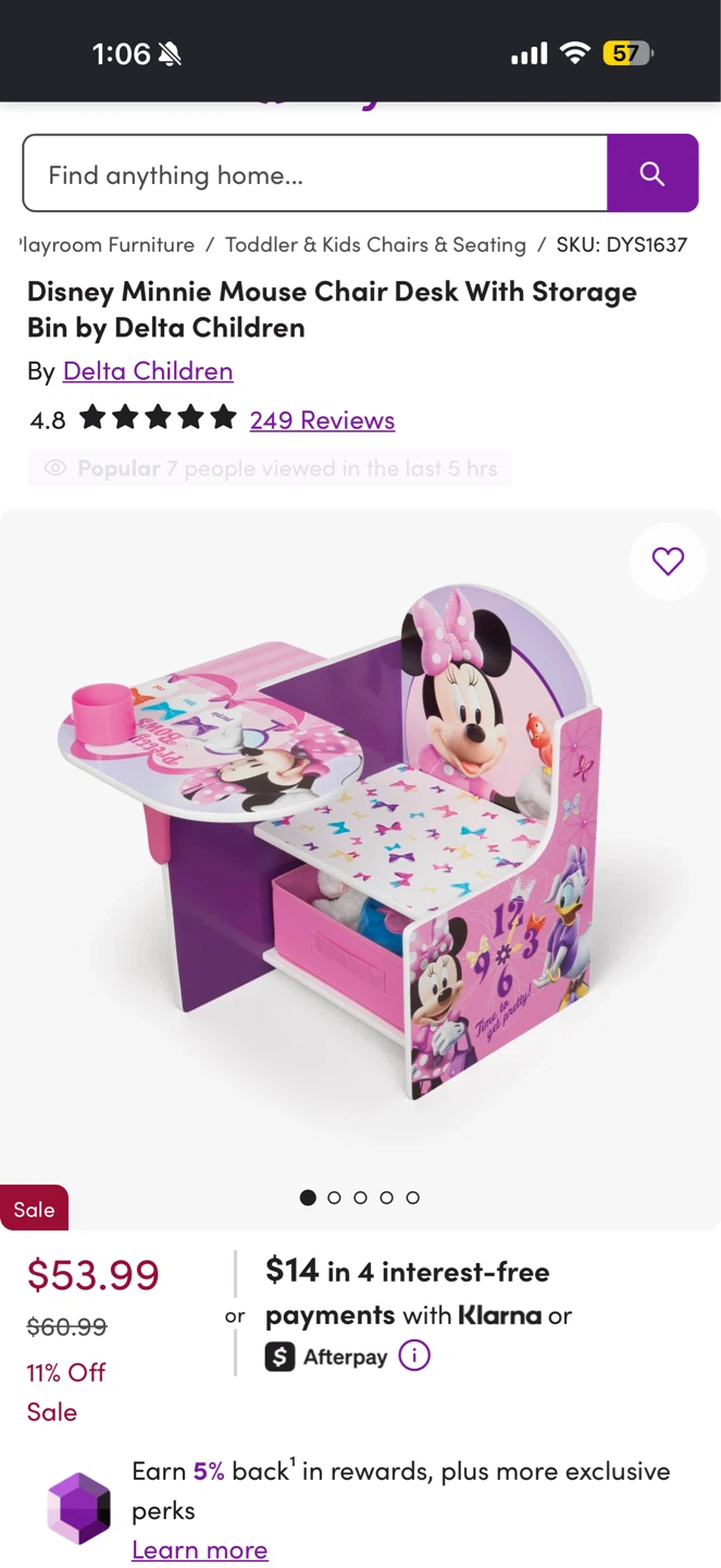 Delta Children Disney Minnie Mouse Kids Chair Desk with Storage - photo 2