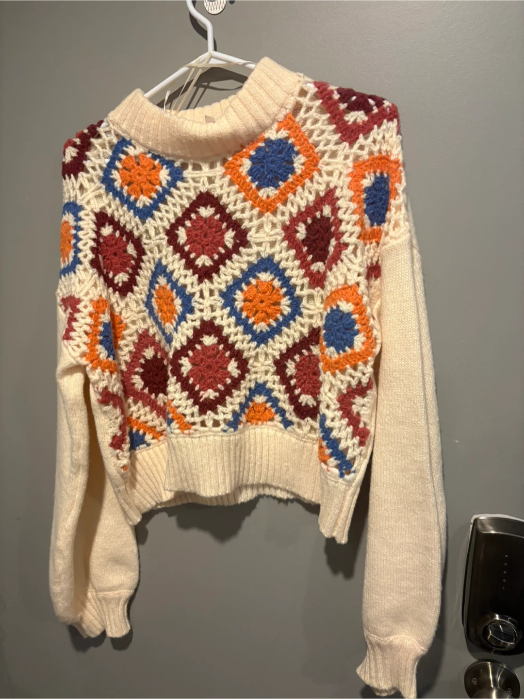 Crochet Square Mock Neck Sweater