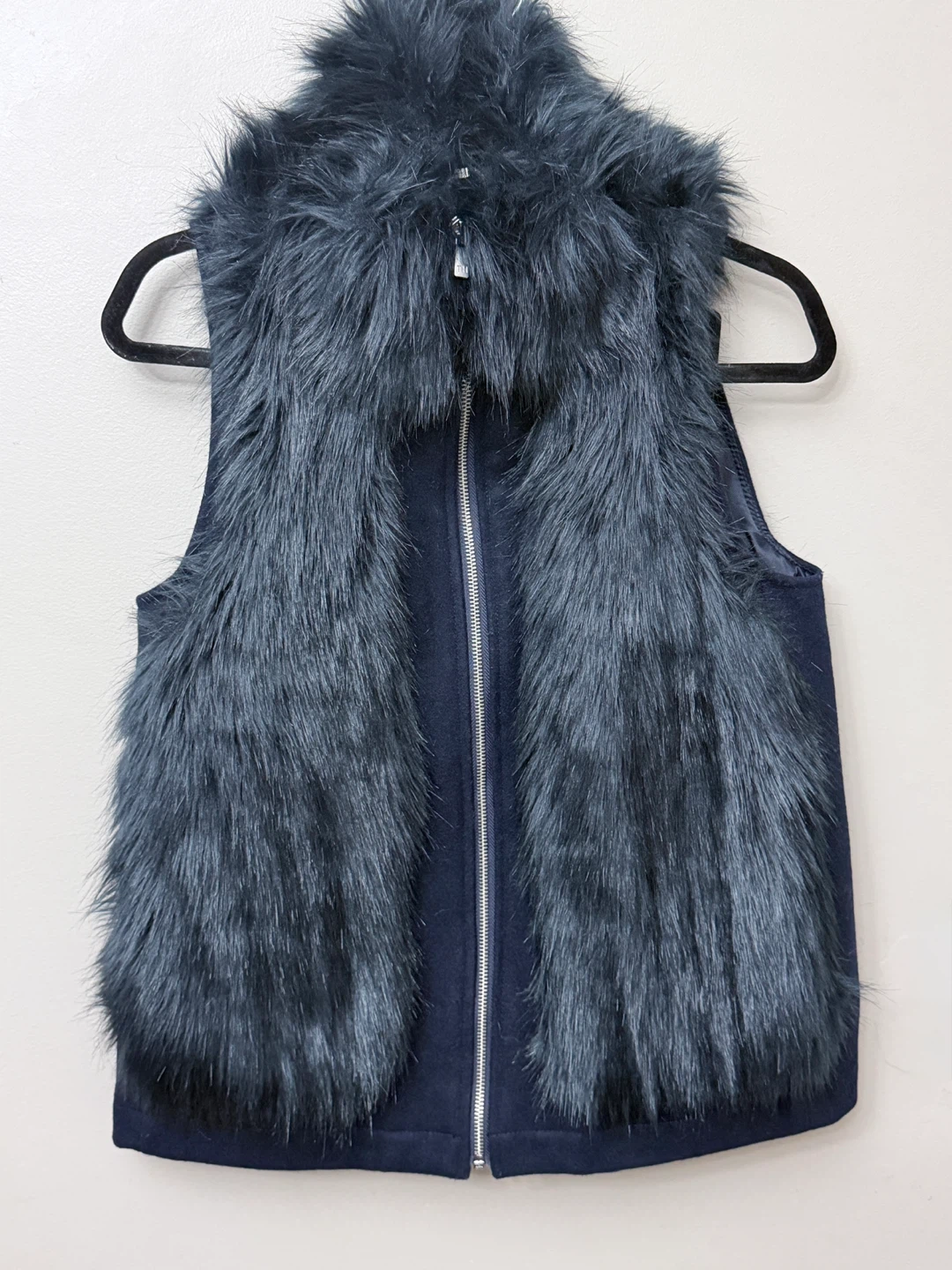 Tommy Hilfiger Navy Wool & Faux Fur Vest - Size Medium