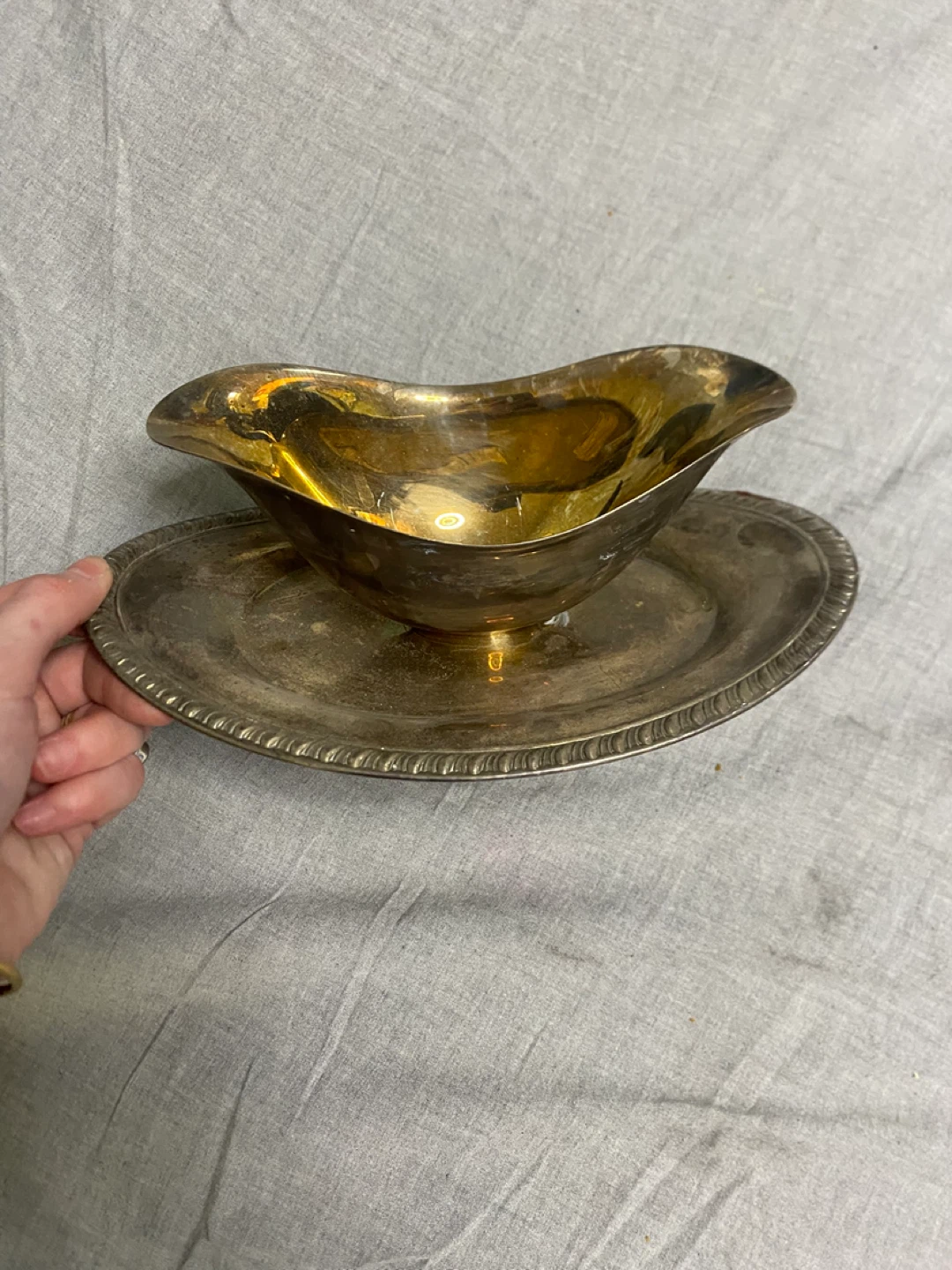 Vintage Silver Plated Gravy Boat with Underplate