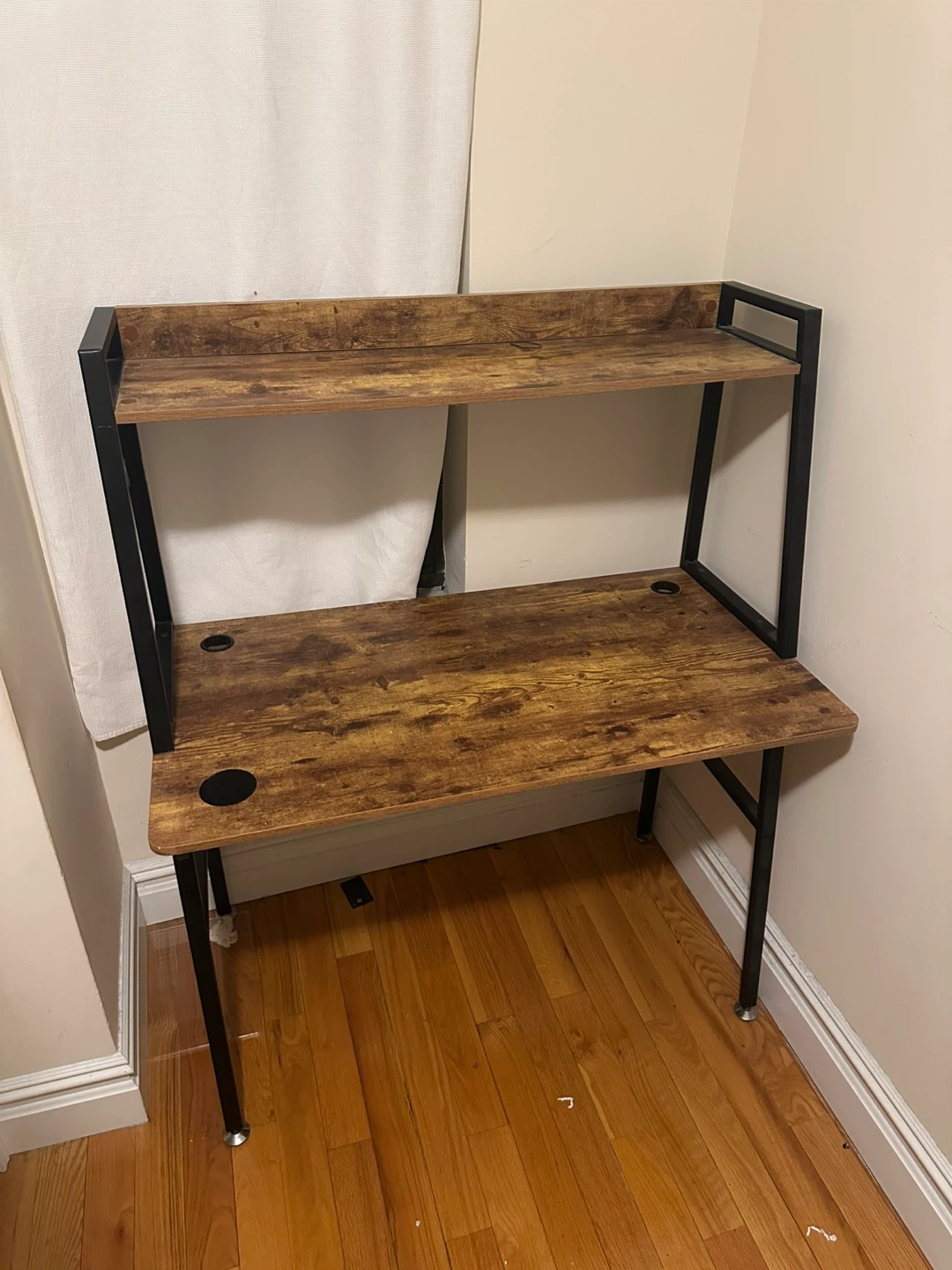 Rustic Wood Computer Desk with Shelf