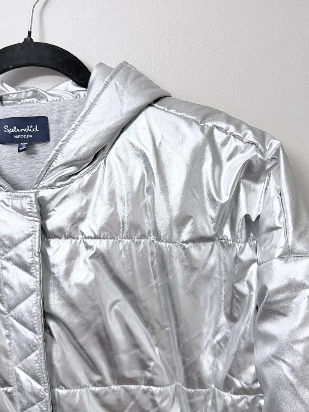 Splendid Metallic Silver Hooded Puffer Jacket Coat Medium - photo 5