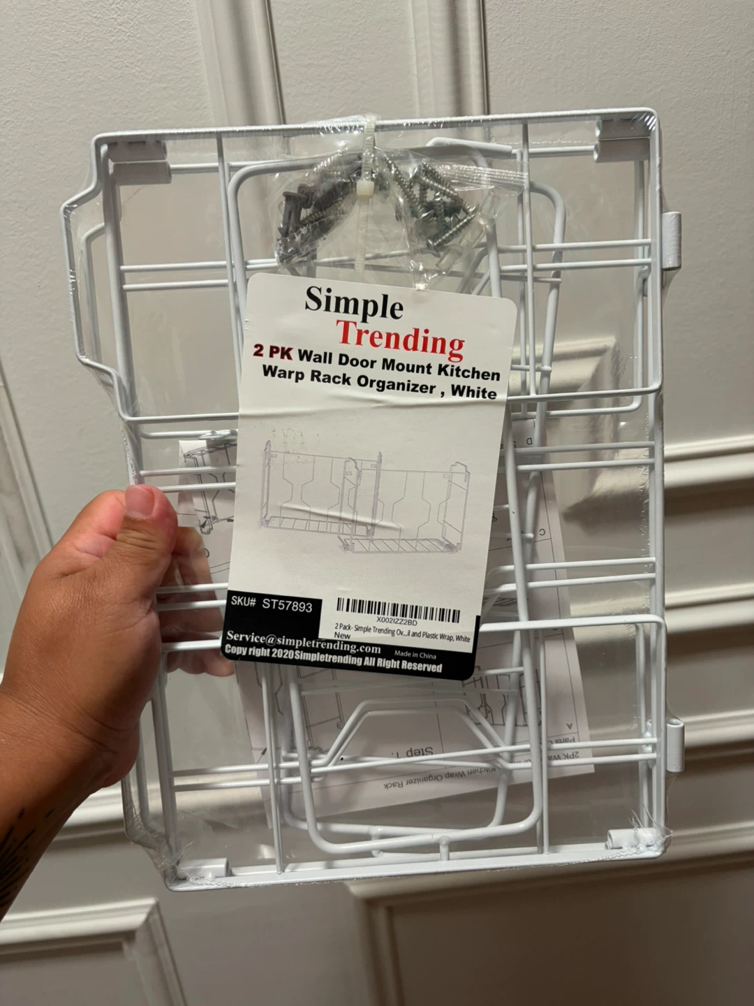 New  2 Pack White Wall Door Mount Kitchen Wrap Rack Organizer