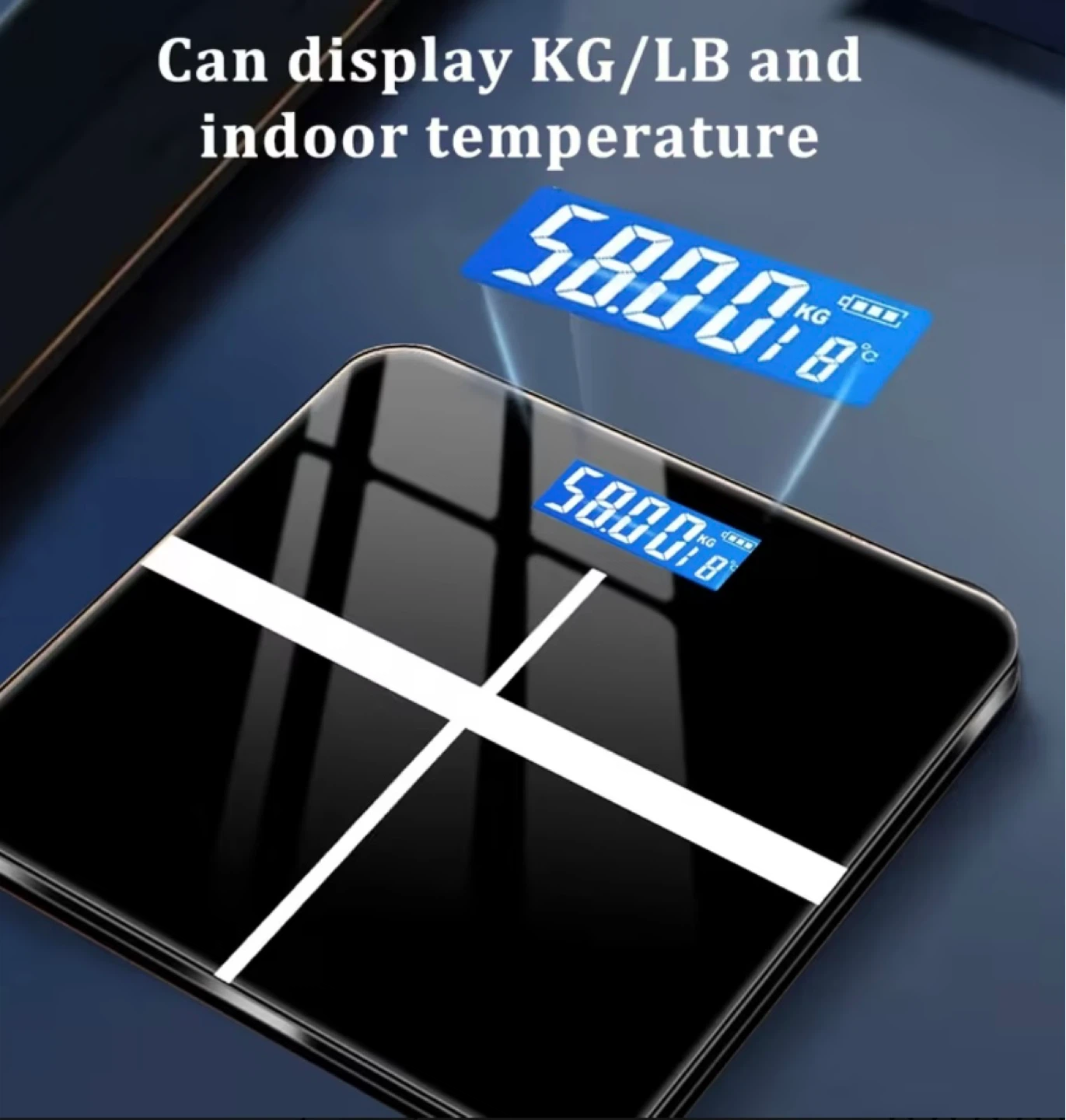Black Digital Bathroom Scale with Indoor Temperature Display