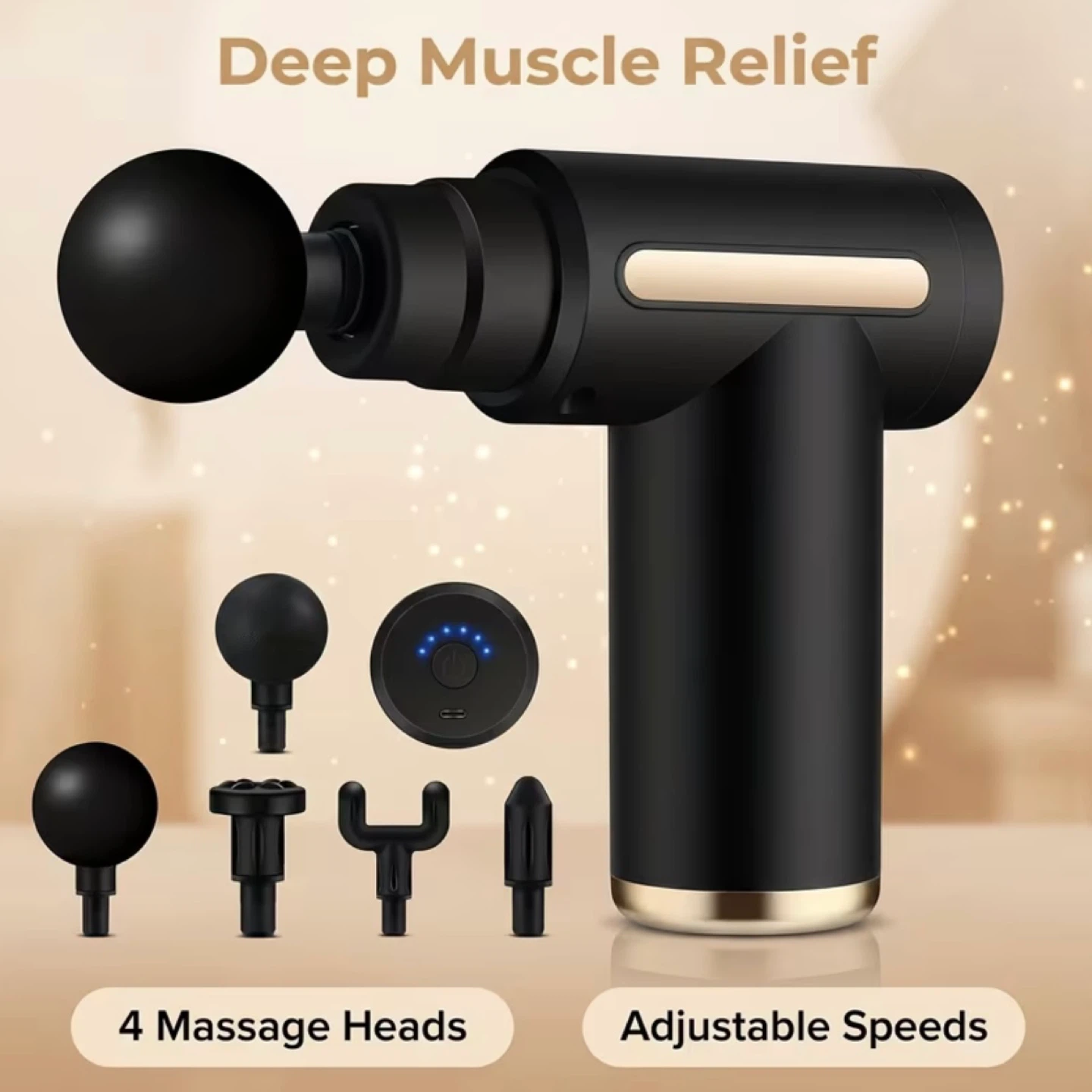 Black Deep Muscle Relief Massage Gun with 4 Heads