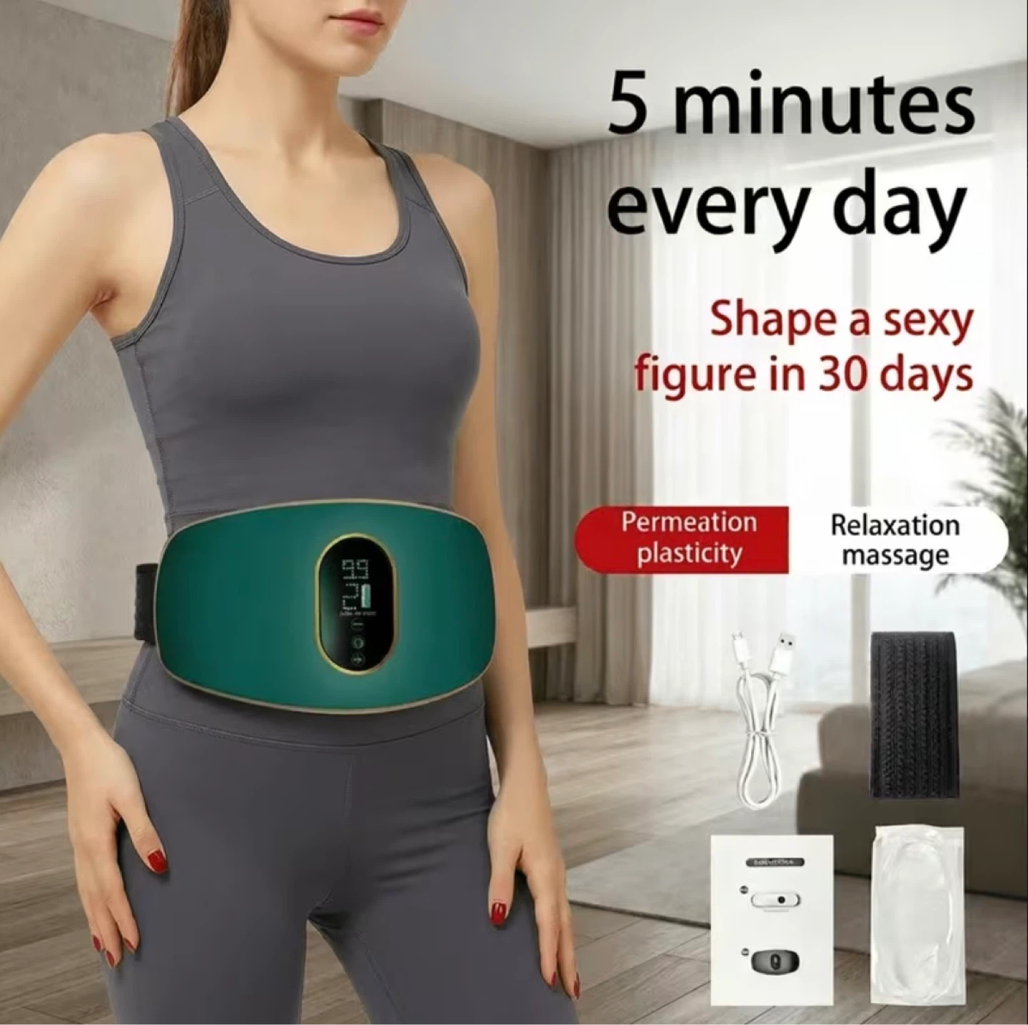 Green EMS Abdominal Belt for Relaxation and Massage