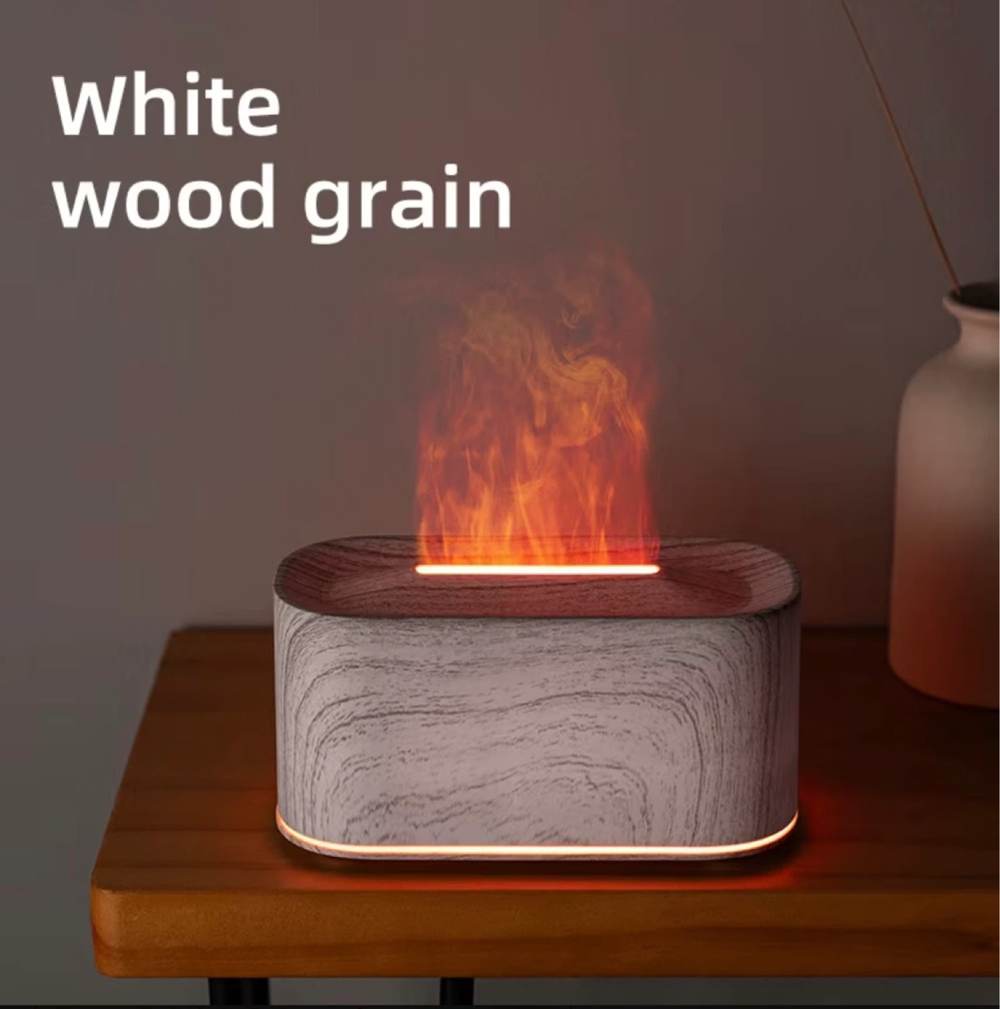 White Wood Grain Flame Humidifier