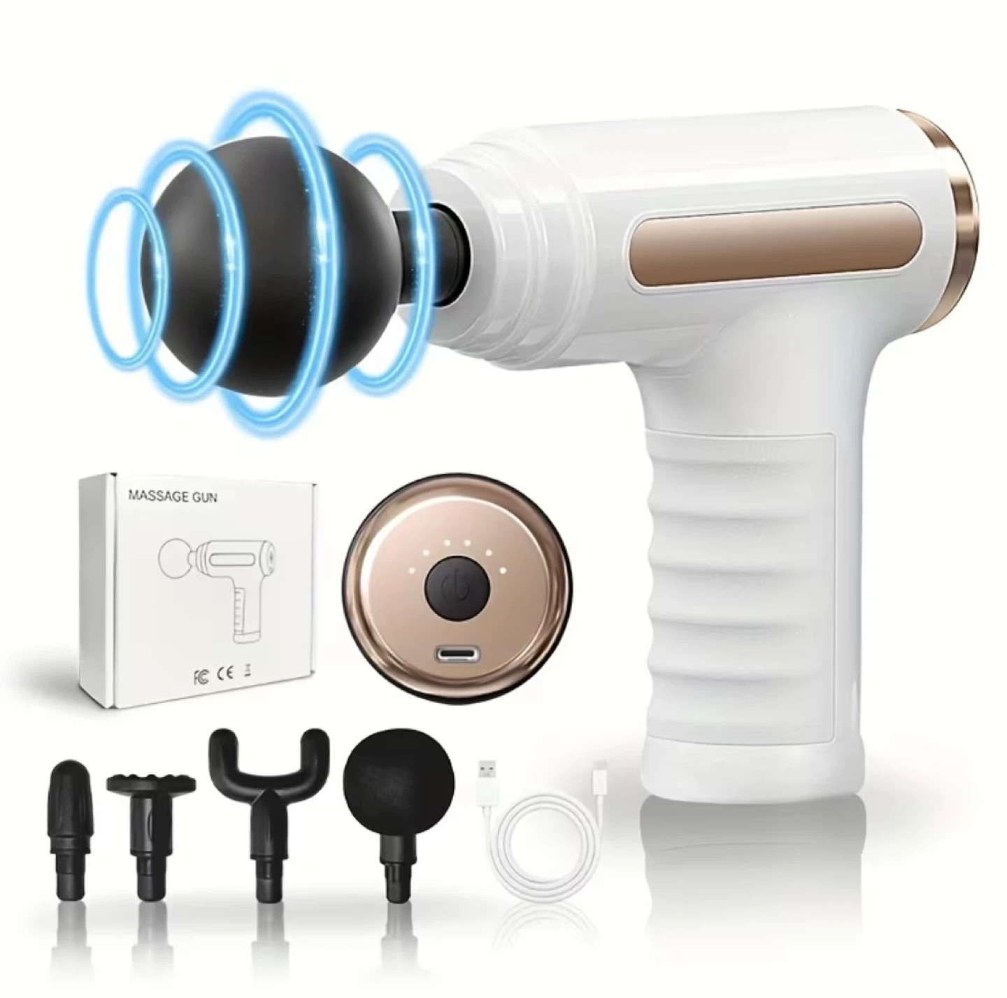 White Massage Gun with 4 Attachments