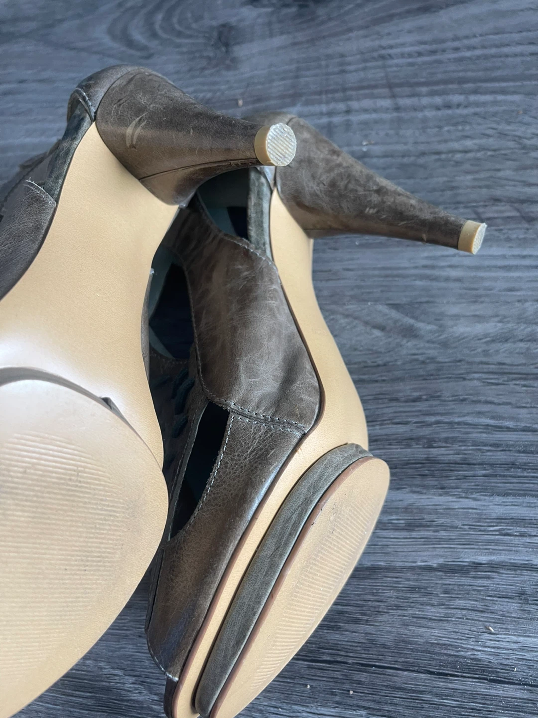 Brown Leather Lace-Up Peep-Toe Heels - photo 3