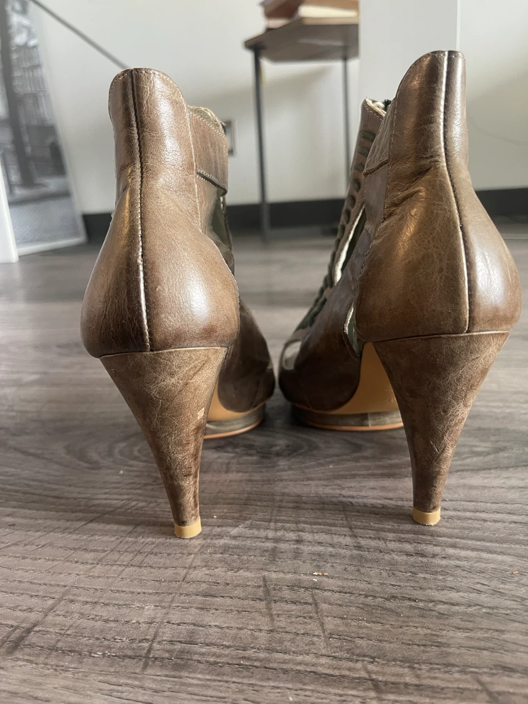 Brown Leather Lace-Up Peep-Toe Heels - photo 4