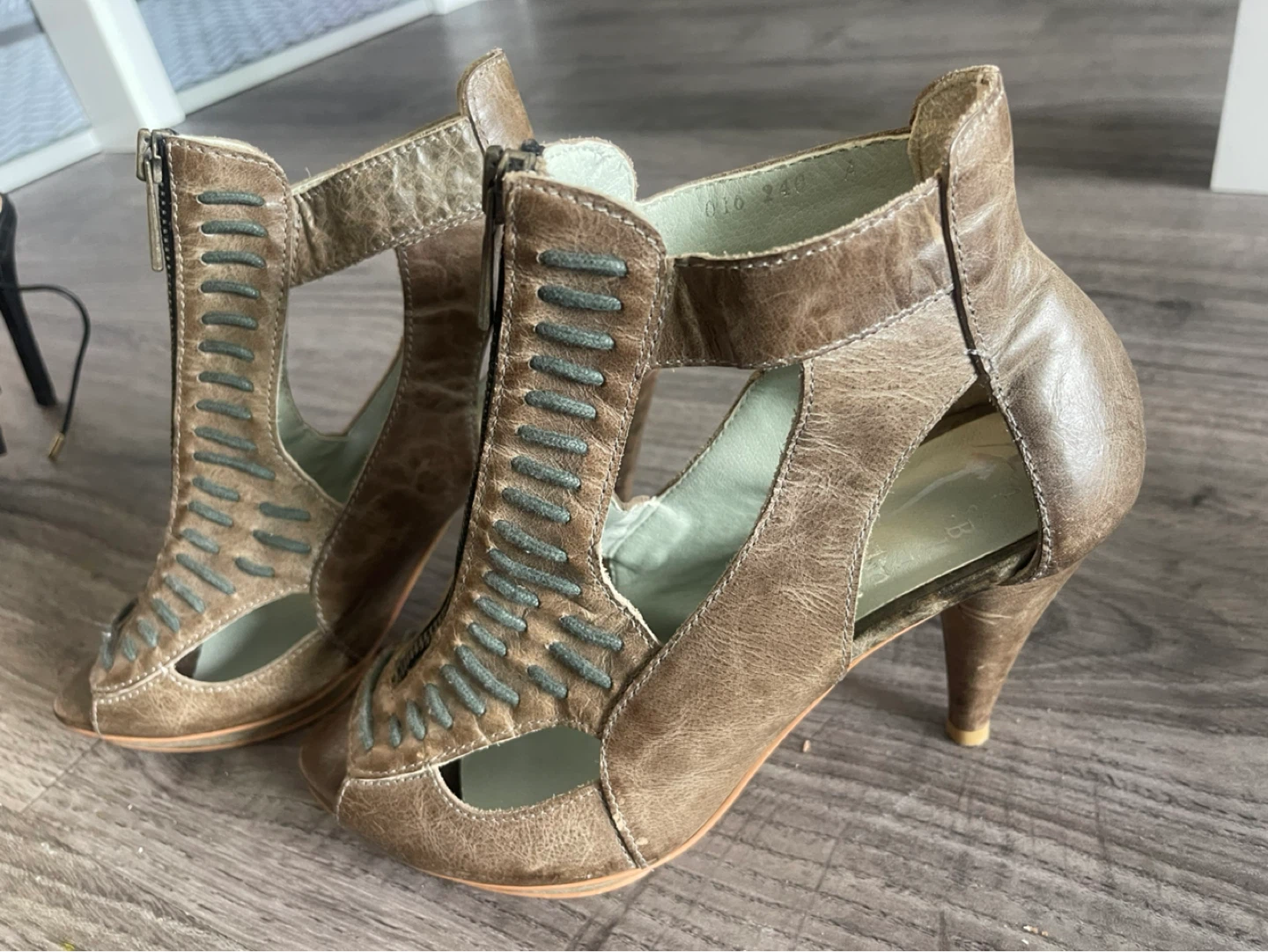 Brown Leather Lace-Up Peep-Toe Heels