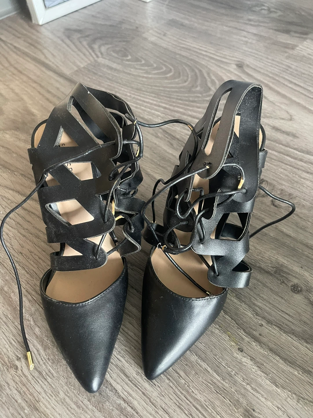 Brown Leather Lace-Up Peep-Toe Heels - photo 5